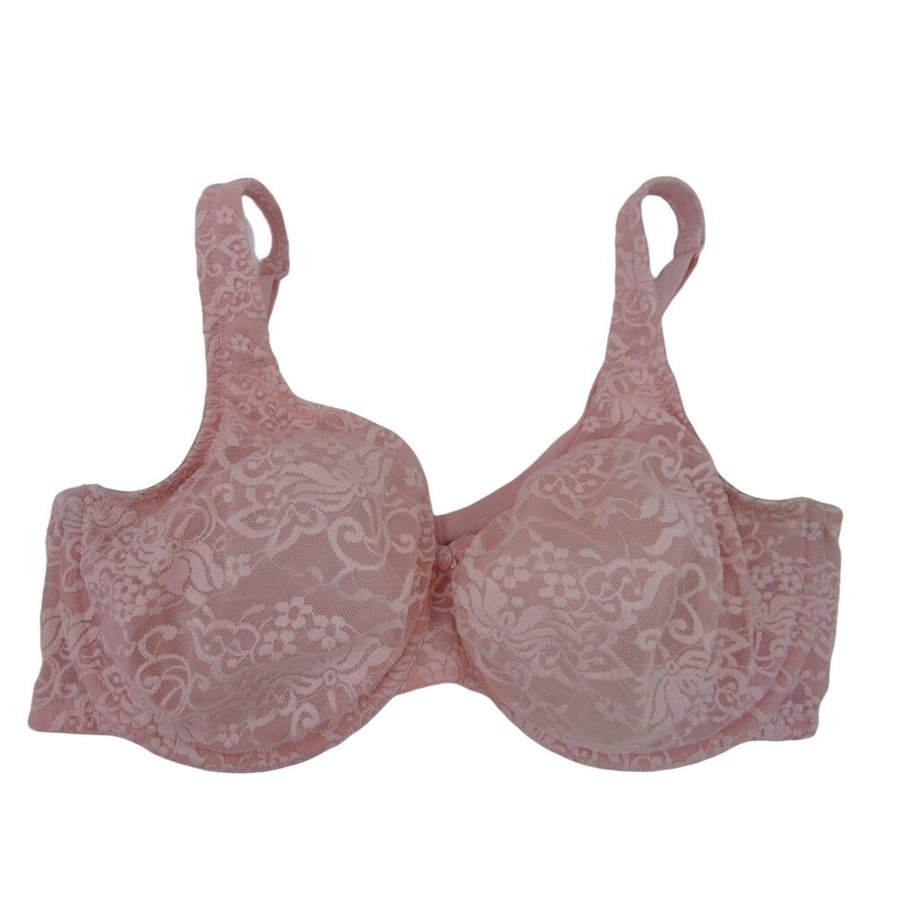 Cacique Light Pink Lace Sheer Bra 42DD 42 DD Unpadded Underwire Floral - Picture 5 of 11
